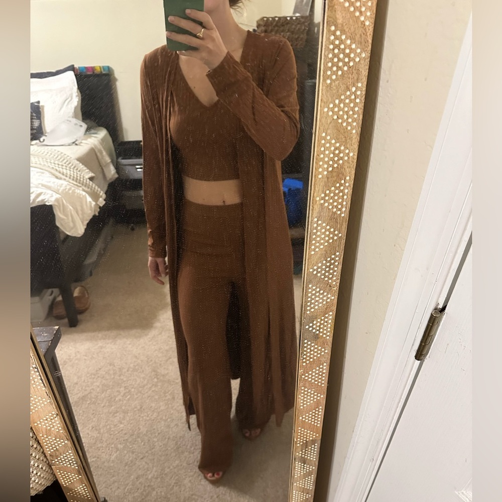 SHEIN 3 Piece Rib Knit Lounge Pajama Set, Size L, NWT